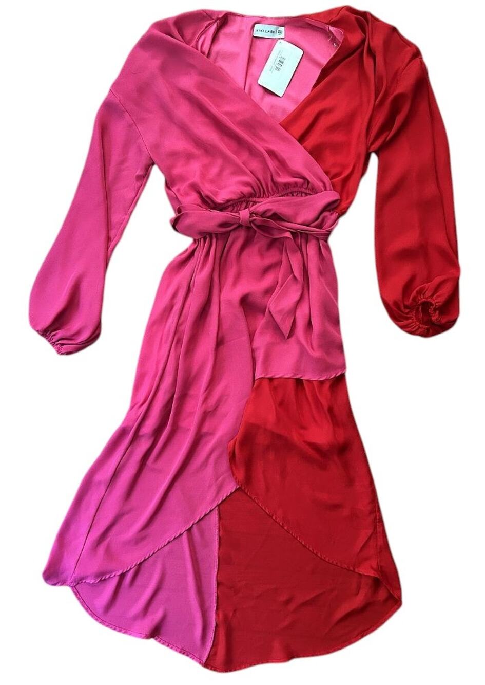 NWT Kiki La Rue Welch Pink & Red Colorblock Faux-Wrap Dress Women's Small